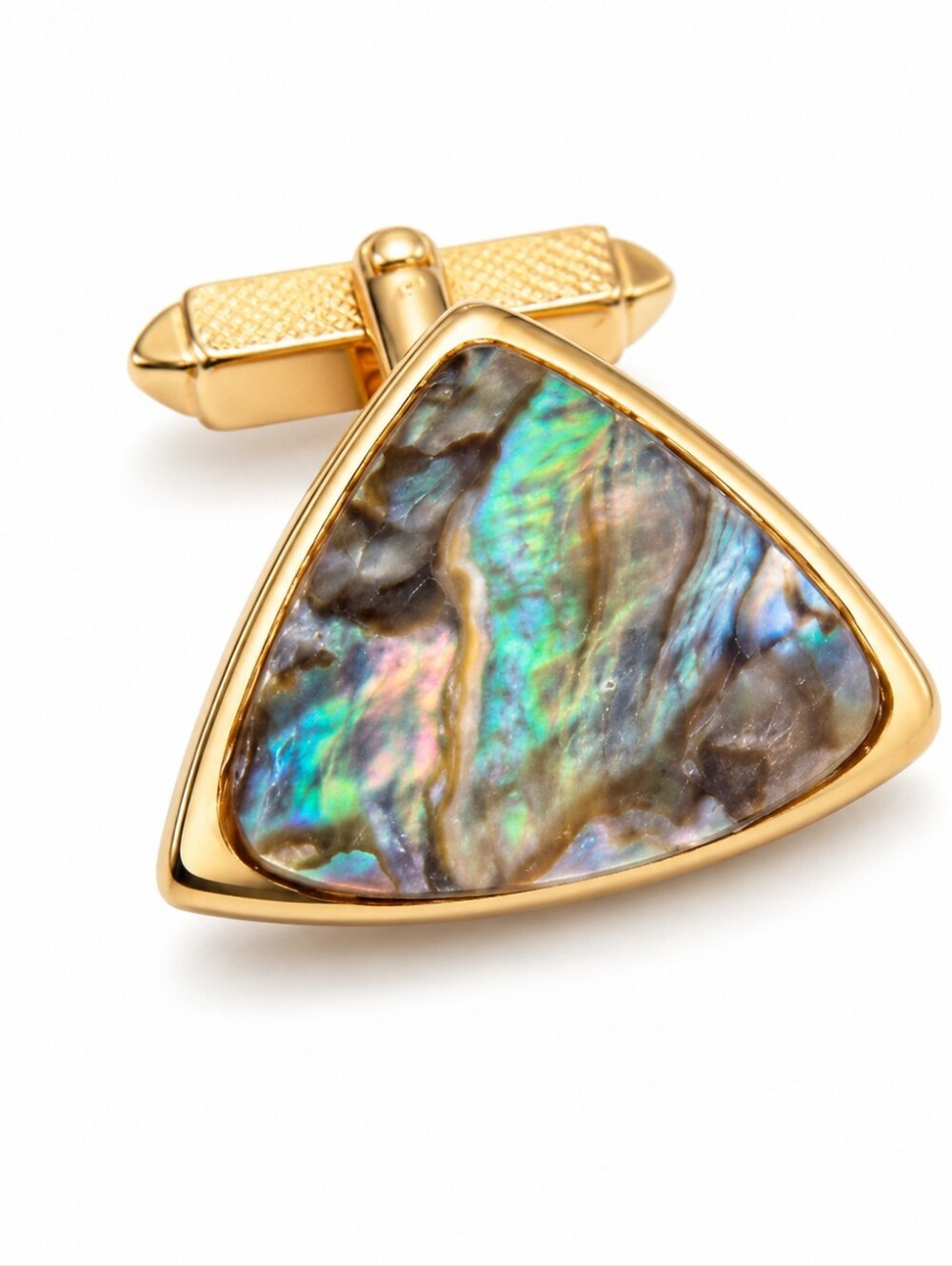 Vintage Gold Tone Abalone Shell Triangle Cufflinks Men’s Formal Wedding Jewelry